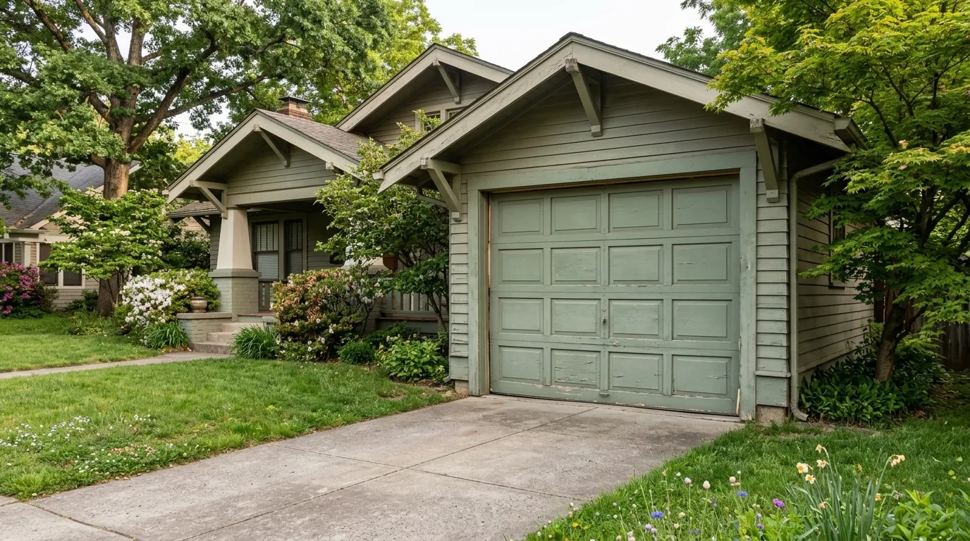Garage door detail illustrating why danville's older housing stock fights you every winter