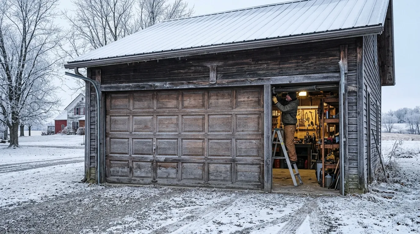 Garage door detail illustrating why garage door springs snap in danville's cold snaps